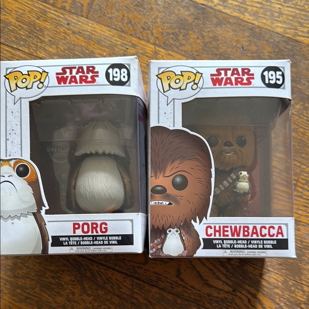 Star Wars Porg 198 and Chewbacca 195 Funko Pop Figures